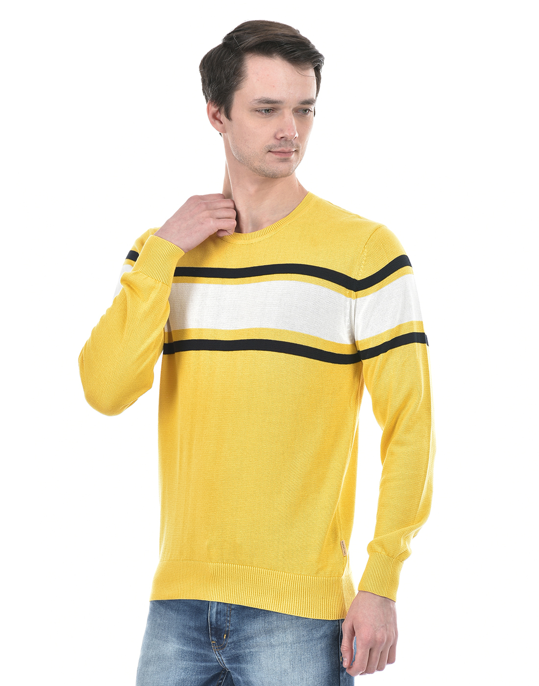 Numero Uno Men Striped Yellow Sweater
